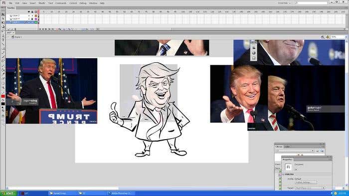 Step 7 of how to draw a caricature - cleaning up the lines of your Donald Trump caricature