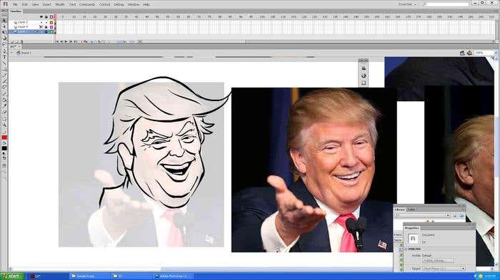 Step 6 of how to draw a caricature - cleaning up the lines of your Donald Trump caricature